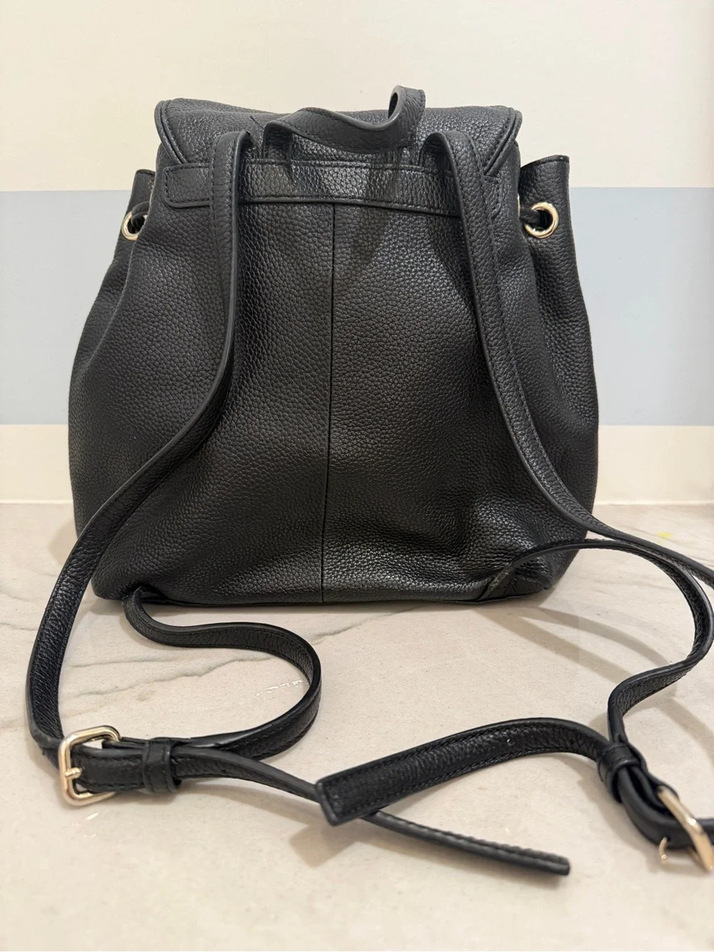 kate spade New York Black Leather Drawstring Backpack